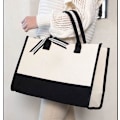 Miniatyrbillede 5 af 5: Klassisk sort og hvid lærred tote taske, BLANK, 43 x 30 x 20cm