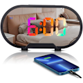 Miniatyrbild 1 av 5: LED Digital Väckarklocka, 5,5 tum Stor Display, Spegelyta, Elektriska Väckarklockor för Smink med Dimningsläge, Justerbar Alarmvolym, Dubbel US