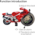 Miniatyrbild 4 av 4: Analog väckarklocka för barn - Tick-tack-fri - Tyst motorcykelväckarklocka - Analog väckarklocka med snooze-funktion - Röd