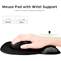 Miniatyrbillede 2 af 5: Musemåtte med ergonomisk håndledsstøtte, musemåtte med memory foam-fyld, tekstureret slidstærk vaskbar, sort