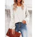 Miniatyrbillede 3 af 4: Kvinders Casual Langærmet Crewneck Hæklet Sweater Letvægts Strik Pullover Sweaters Top XL