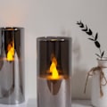 Miniatyrbild 3 av 4: Grå glasflamfria LED-ljus, batteridrivna flimrande äkta vaxpil