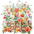 Miniatyrbild 4 av 5: Blomväggdekaler Staket Färgglada Blommor Fjäril Väggdekaler för Sovrum Vardagsrum Kök Dekoration