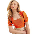 Miniatyrbillede 1 af 4: MT Tøj - Bluse med firkantet hals Orange 38 Orange 38