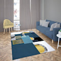 Miniatyrbillede 3 af 4: Tæppe - JODHPUR - Blå - 160x230 - Tykkelse 6mm - Baggrund latex - Polyester Blå