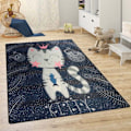 Miniatyrbild 3 av 4: Barnmatta - KITTY - 80x150 cm - Halkfri - Maskintvättbar - Mjuk vid beröring Blå