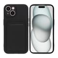 iPhone 15 Mobilskal Silikon med Korthållare - Svart Svart