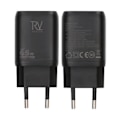 Miniatyrbillede 1 af 4: Rvelon Väggladdare 2x USB-C + USB-A 65W GaN - Svart Black