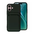iPhone 16 Mobilskal Silikon med Korthållare - Militärgrön Green