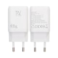 Miniatyrbillede 1 af 4: Rvelon Väggladdare 2x USB-C + USB-A 65W GaN - Vit Silver