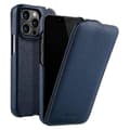 MELKCO För iPhone 14 Pro Litchi Textur Telefonfodral Äkta Kohud PC Vertikalt Flipskydd (Mörkblå, Mörkblå)