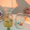 Miniatyrbilde 4 av 5: Glass Tumbler med sugerør og lokk 430ML varmebestandig juice