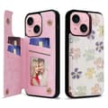 Til iPhone 15 Plus etui lakeret blomst PU læder + TPU kortholder telefoncover A
