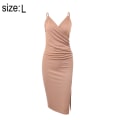 Miniatyrbilde 2 av 5: Wrap V-hals Langærmet Slit Bodycon Cocktail Party Midikjole