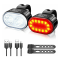 Miniatyrbilde 1 av 5: Kraftig LED-sykkellys, sykkellys foran og bak, USB-oppladbar vanntett sykkellys foran og bak, LED-sykkellykt, sykkellys, MTB, vei