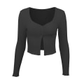 Miniatyrbillede 1 af 5: Knap foran V-hals langærmet strik crop T-shirt Tee