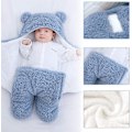 Miniatyrbillede 3 af 5: Baby hætte tæppe nyfødt sovepose wrap vinter varm fleece tæppe med ben strikket barnevogn wrap toddler