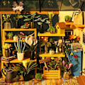 Miniatyrbilde 3 av 5: Tredukker modellmøbler renoveringssett - Woodcraft Green House DIY Byggesett - Pedagogiske leker, Mini House Miniatyr Håndlaget Diorama