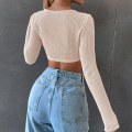 Miniatyrbillede 5 af 5: Langærmet bådhals top til kvinder, casual strik, slim T-shirt