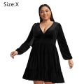 Miniatyrbillede 2 af 5: Womens Wrap V Neck Langærmet Fløjl Flare Skater Minikjole