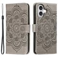 Kompatibel med iPhone 16 Fodral PU Läder Mandala Präglad Design Plånboksfodral Grå