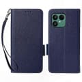 Mørkeblå PU-læderpung-etui med håndledsrem og litchi-tekstur til Fairphone 6 telefoncover