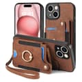 Fodral till iPhone 13 Pro Max Brun med läderrem Enfärgad korthållare Plånbok Nr 14583