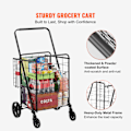 Miniatyrbild 6 av 11: SucceBuy Folding Shopping Cart med dubbla korgar, 110 lbs kapacitet, rullande design svart