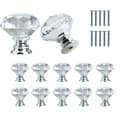 Crystal Knobs 10 pcs – Diamond Shaped Glass Knobs Transparent/Silver, Cabinet Handles Drawer Handles with Screws for Cabinets