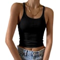 Miniatyrbillede 1 af 4: IC Ærmeløs tanktop dame Formsyet Scoop Neck Ribstrikkede Basic Cami-skjorter (store)