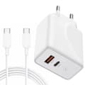 Snabbladdare 30W 2-Port + USB-C till USB-C Kabel 20W 1 Meter för iPhone 16 Pro Max - 16 Plus - 16 Pro - 16 - 16e Vit
