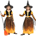 Pikkukuva 5 / 7: Halloween-noidan prinsessan puku lapsille hattuineen, naamiaiskostyymi, noidan esitysasu, kampuksen draamaesitysasut MJ51 L(120-130) yellow
