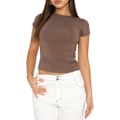 Miniatyrbild 1 av 7: Basic slim fit t-shirt för kvinnor, skims Y2K topp dupe, crop tops kvinnor, magfri topp kvinnor, basic crop tops casual atletisk topp tonåring streetwear, Y2K skjorta BRUN L