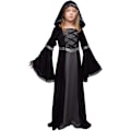 Pikkukuva 2 / 7: Musta naamioasu tytöille, satu-noita-asu Halloween-roolileikkijuhliin - L (10-12 vuotta) Medium(8-10 yr)
