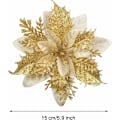 Miniatyrbilde 2 av 5: 12 stk. Glitter Juleblomster (15cm) med 12 stk. Kunstig Julestjerne til Juletre (Gull)