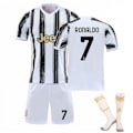 Miniatyrbillede 1 af 2: Juventus 2021 Hjemme- og Udebane Sæt Nr. 7 Ronaldo Børn Voksne Fodboldtrøje Træningssæt Sort og Hvid 黑白 22