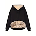 Miniatyrbillede 1 af 5: Solid Kænguru Lomme Hoodie, Casual Langærmet Hoodie Til Efterår & Vinter, Damebeklædning Sort black 4XL