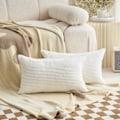 Miniatyrbilde 1 av 5: IC Svankkuddar for sofa Soverom Sett med 2 myke stripete samme avlange dekorative hvite puter, 12x20 tommer, hvit