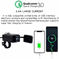Miniatyrbilde 5 av 5: Motorsykkel Lader 2 USB Porter Socket Adapter Hurtiglading 3.0 12-24v USB Mobiltelefon Strømlader med Bryter for Motorsykler Sykler etc.