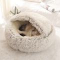 Miniatyrbilde 1 av 3: Myk og fluffy katteseng, rund myk fløyel, hule med hette, katteseng, for vinteren, varm, sovepute, sklisikker, maskinvaskbar, for katter og valper