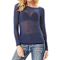 Miniatyrbilde 1 av 5: Kvinners Stretchy Scoop Neck Sheer See Through Sexy Slim Fit Mesh Tops Langærmet Bluse