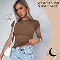 Miniatyrbild 2 av 7: Basic slim fit t-shirt för kvinnor, skims Y2K topp dupe, crop tops kvinnor, magfri topp kvinnor, basic crop tops casual atletisk topp tonåring streetwear, Y2K skjorta BRUN L