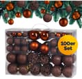 Förpackning med 100 robusta julkulor i plast Juldekoration inomhus/utomhus Träddekoration Koppar / brun