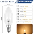 Miniatyrbilde 2 av 5: E14 40 W klare lyspærer, dimbar glødelampe, varmhvit 2700 K, 400 lm, flammepære, E14 Edison skru-lyspærer, 10 stk