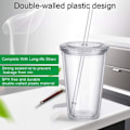 Miniatyrbild 2 av 4: Dubbelväggig plastmugg med lock och sugrör, isolerad kaffemugg, 500 ml, transparent
