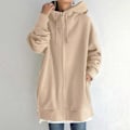 Pikkukuva 2 / 5: Syksyn ja talven naisten hip hop -tyyliin sopiva avoin vetoketjullinen huppari päivittäiseen työskentelyyn ja ostoksiin, Khaki Khaki 4XL