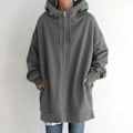 Pikkukuva 3 / 5: Syksyn ja talven naisten hip hop -tyyliin sopiva avoin vetoketjullinen huppari päivittäiseen työskentelyyn ja ostoksiin, Khaki Khaki 4XL