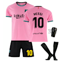 Miniatyrbillede 5 af 9: 20-21 Barcelona trøje hjemme og ude sort, guld og pink Messi fodbolduniform sæt Size 10 socks 26#