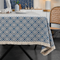 Miniatyrbild 1 av 5: IC Rektangulär bordsduk tjock stickad Broderad texturerad frans bomull Linne Rektangulär duk för kök, 139,7 cm x 139,7 cm, 4 sittplatser
