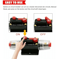 Miniatyrbilde 2 av 5: Bil Sikring Strømbryter, Auto Strømbryter Bilbeskyttelse 12V - 24V DC, Manuell Reset Bryter Bil Stereo Sikring, Inline Sikringsblokk (80A)